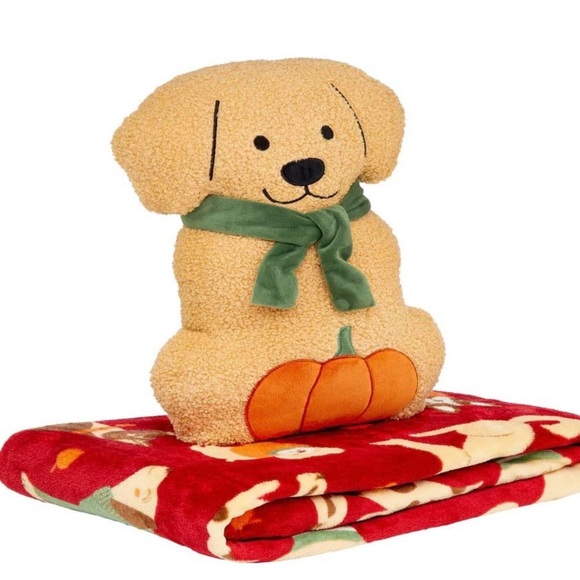 Perfect Harvest Fall Throw & Plush Pillow Set – Pumpkin Dog - Picture 2 of 4